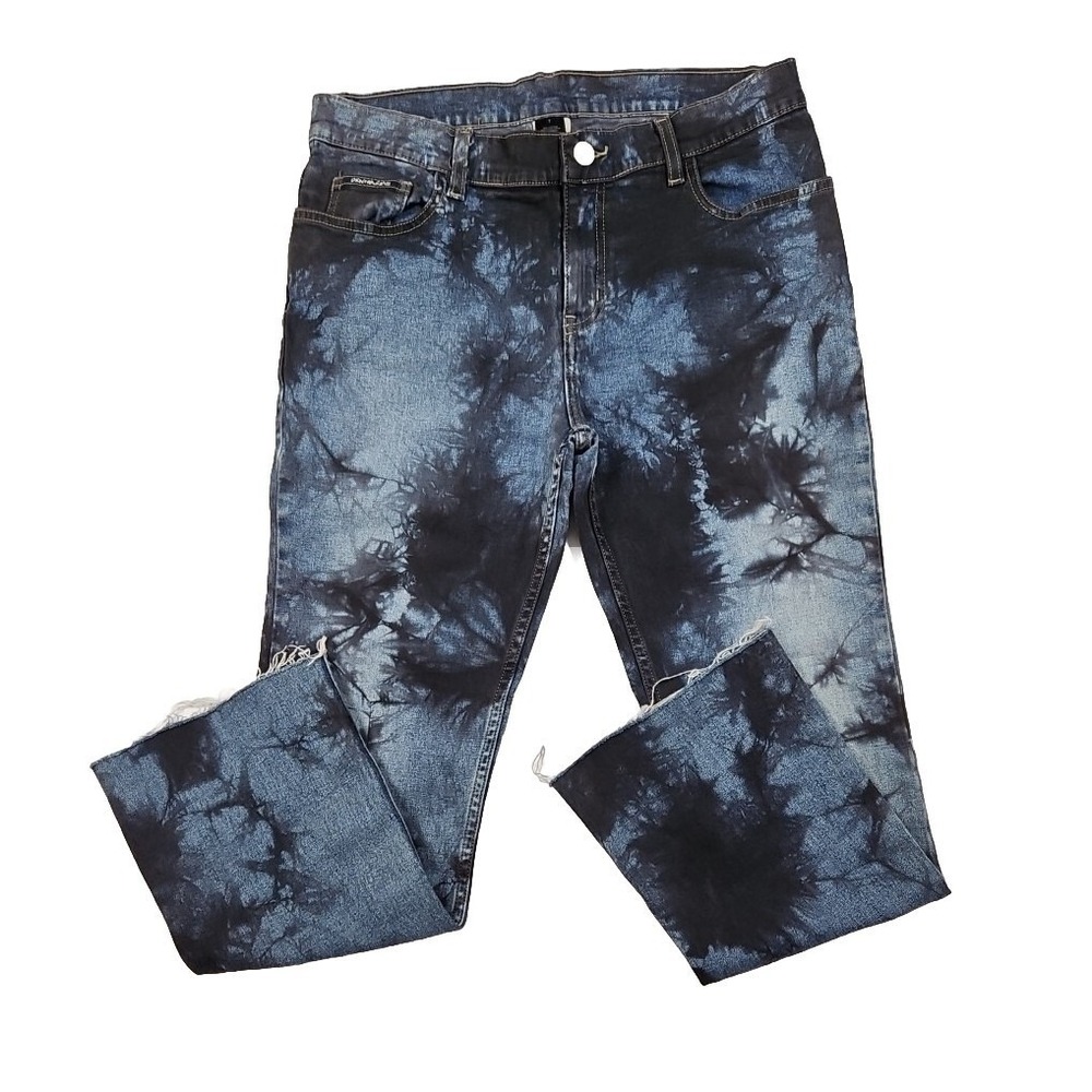 DKNY Juniors Tie Dye Cropped Straight Leg Raw Hem Jeans Size 7 - Sample